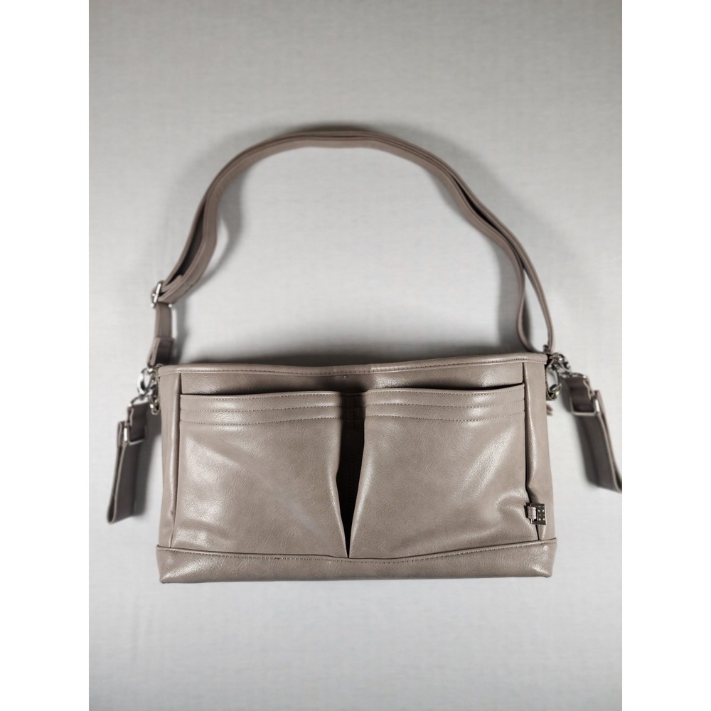 OiOi‎ Pram Caddy Oatmeal Vegan Leather Stroller Bag W/ Attachable Shoulder Strap